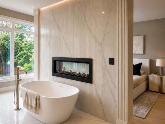 Large-format bathroom tile and slab installation in Ottawa